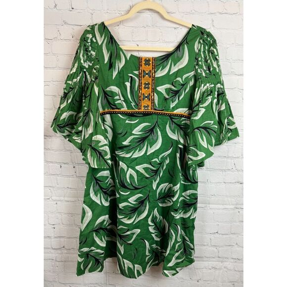 ANTHROPOLOGIE VANESSA VIRGINIA cotton green embroidered floral boho dress size 2 - Picture 1 of 12